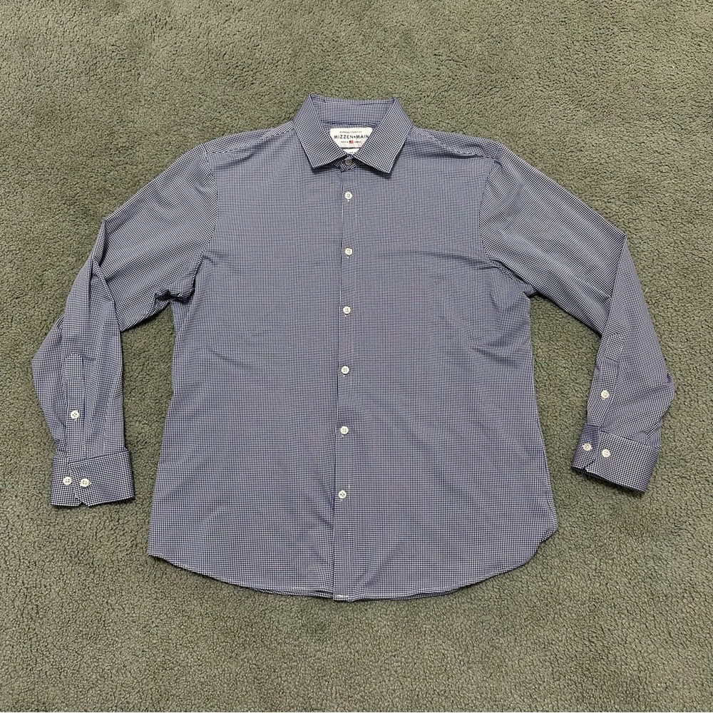 Mizzen Main XXL Trim Fit Spinnaker Blue White Gingham Check Button Down Shirt